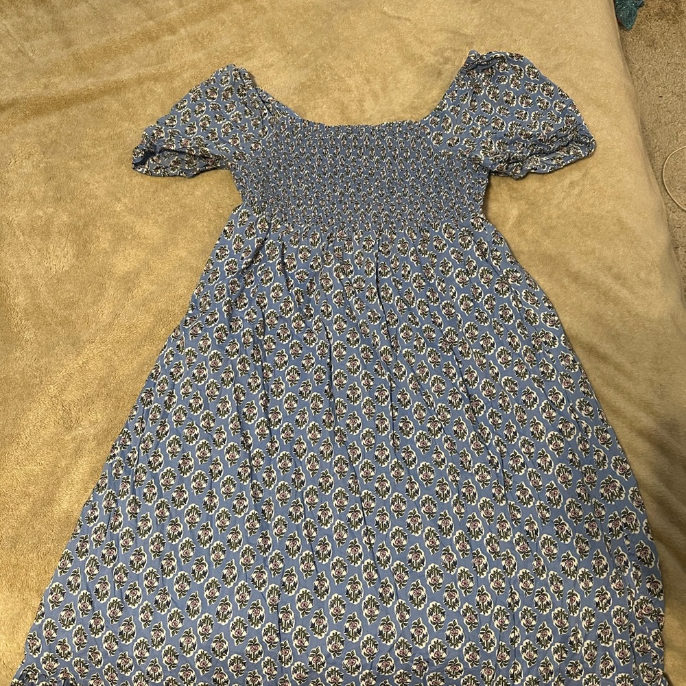 J. Crew Blue Floral Smocked Top